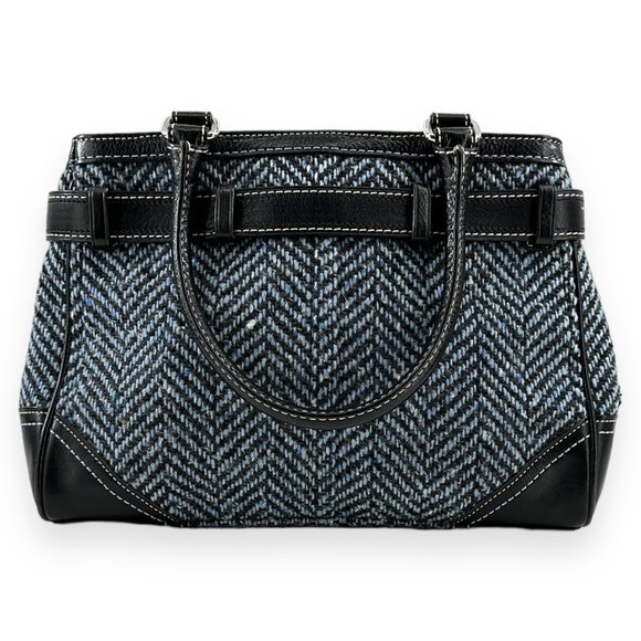 Coach Blue Hampton Herringbone Satchel and Coach Herringbone Black Wristlet - Picture 2 of 7